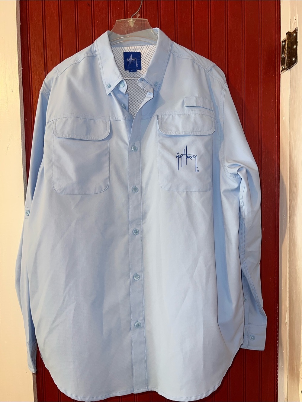 Guy Harvey Light Blue Long-Sleeve Casual Button-Down Shirt Vented Fishing L